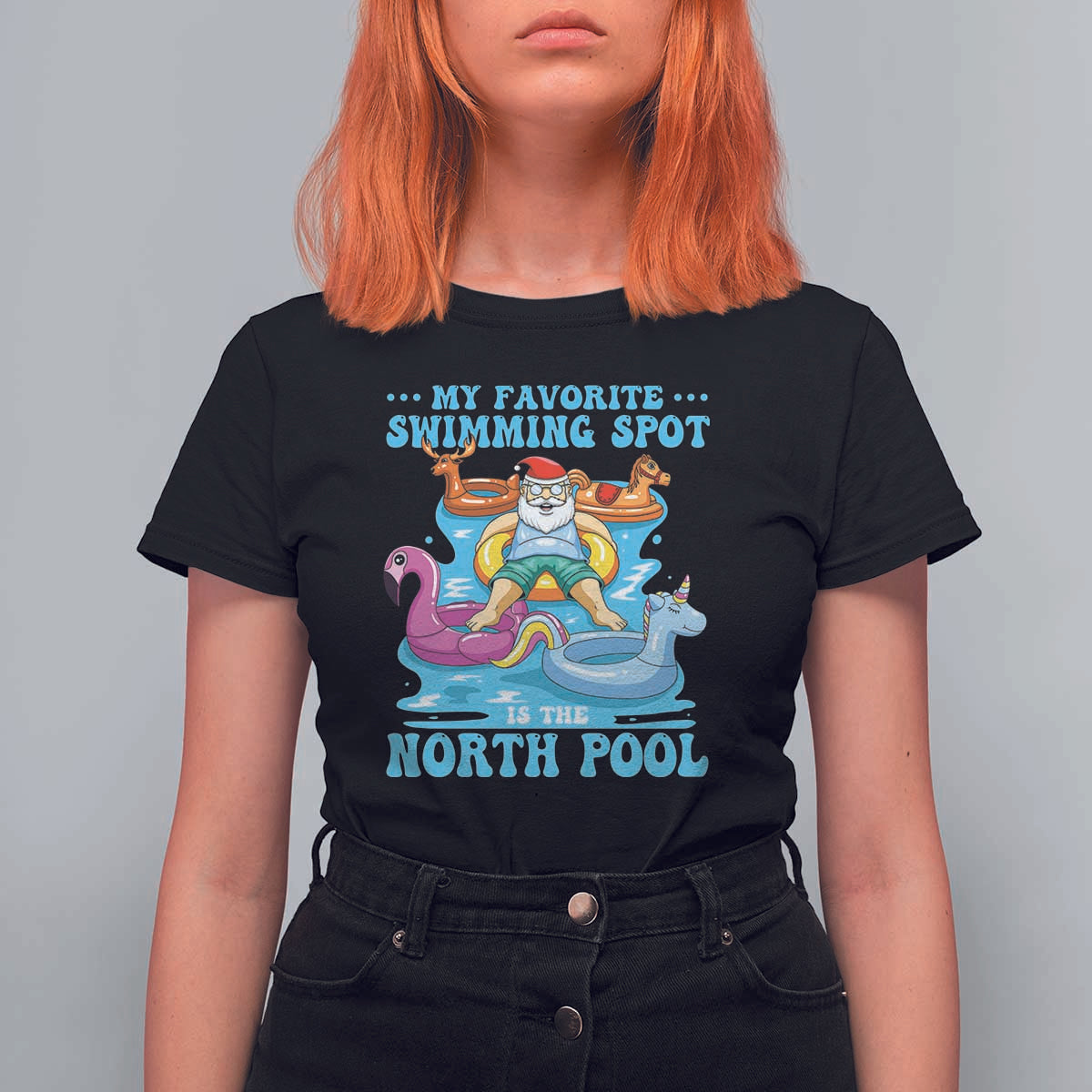 Christmas In July Relaxing Santa T Shirt For Women My Favorite Swimming Spot Is The North Pole - Wonder Print Shop