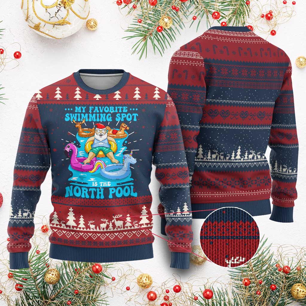 Xmas In July Relaxing Santa Ugly Christmas Sweater My Favorite Swimming Spot Is The North Pole - Wonder Print Shop