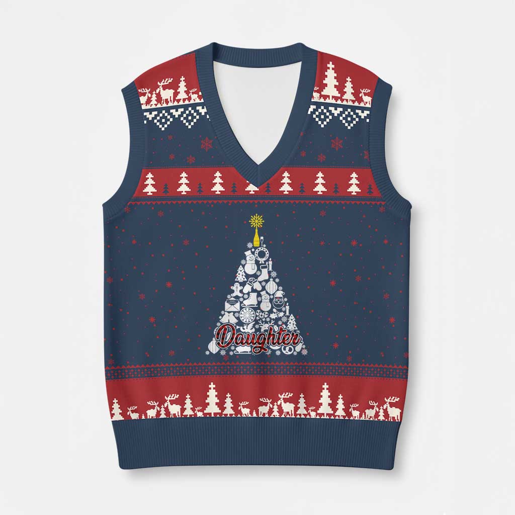 Xmas Tree V-Neck Knit Sweater Vest Red Plaid Daughter - Wonder Print Shop