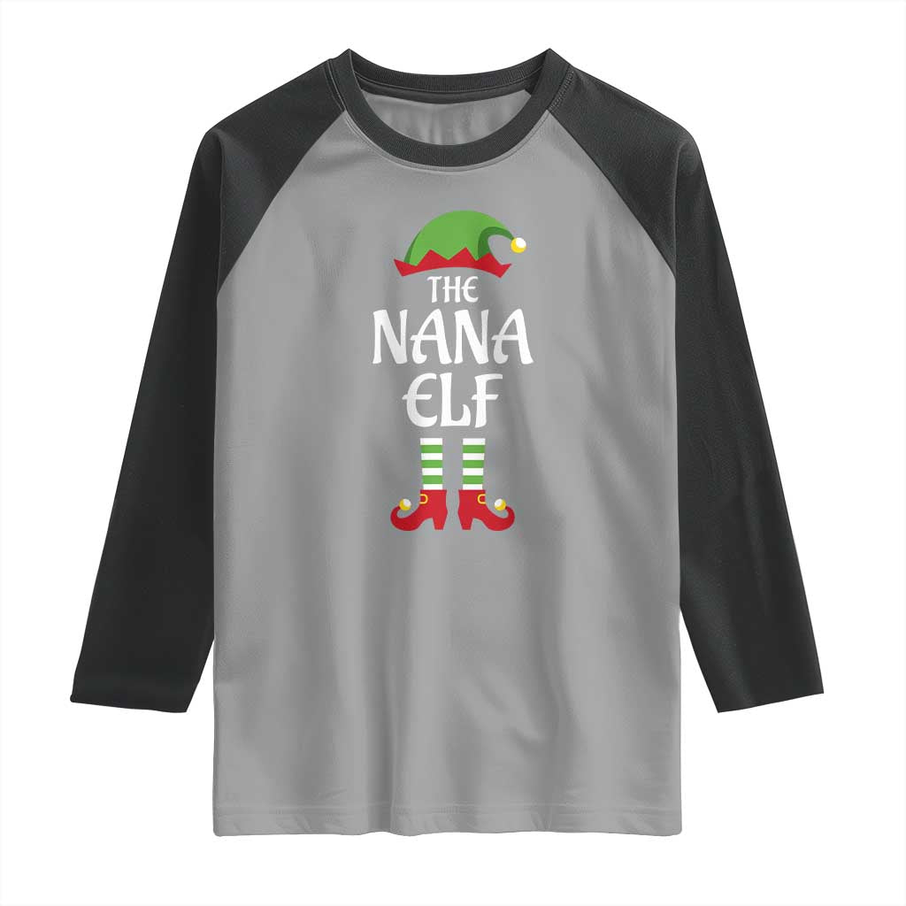 Christmas The Nana Elf Raglan Shirt Funny Grandma Xmas Family Matching