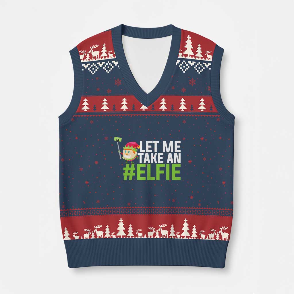 Xmas Elf V-Neck Knit Sweater Vest Let Me Take An Elfie - Wonder Print Shop