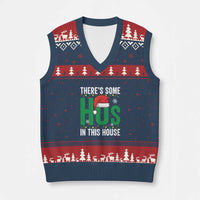 Xmas Santa Ho Ho Ho V-Neck Knit Sweater Vest There's Some Hos In This House - Wonder Print Shop