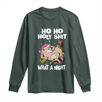 Funny Drunk Santa Long Sleeve Shirt Ho Ho Holy Shit What A Night