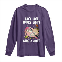 Funny Drunk Santa Long Sleeve Shirt Ho Ho Holy Shit What A Night