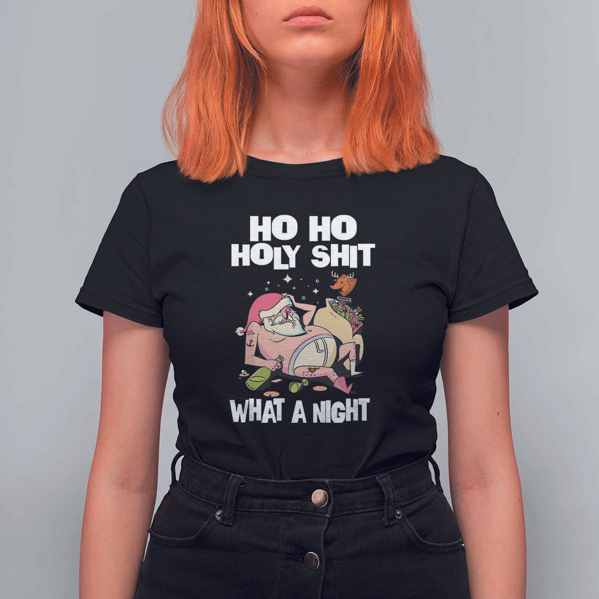 Funny Drunk Santa T Shirt For Women Ho Ho Holy Shirt What A Night - Wonder Print Shop