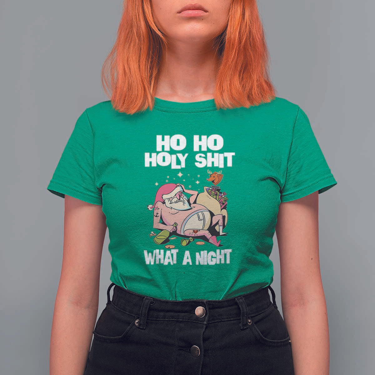 Funny Drunk Santa T Shirt For Women Ho Ho Holy Shirt What A Night - Wonder Print Shop