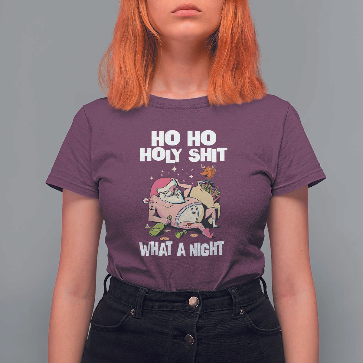 Funny Drunk Santa T Shirt For Women Ho Ho Holy Shirt What A Night - Wonder Print Shop