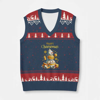 Xmas Cheese Lover V-Neck Knit Sweater Vest Happy Cheesemas Merry Xmas - Wonder Print Shop