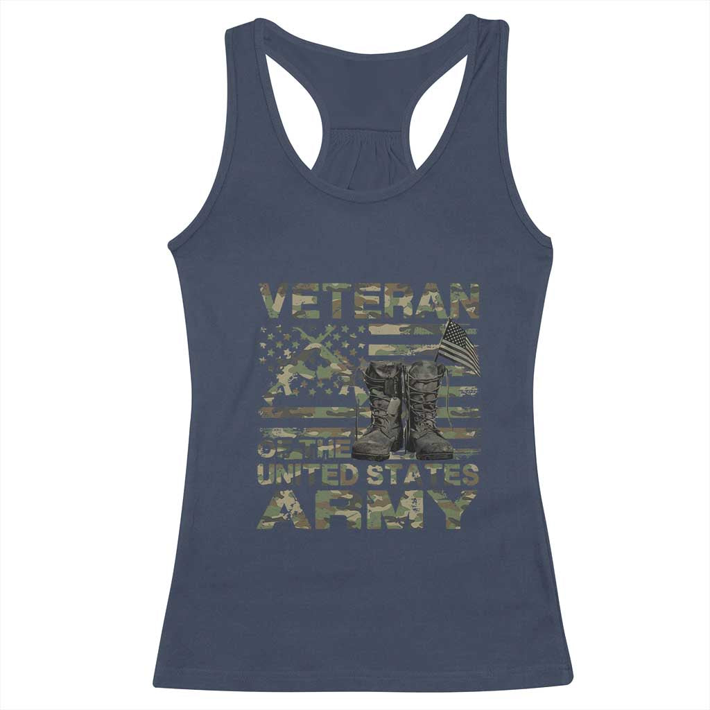 American Veteran Racerback Tank Top Of The US Army Camouflage Flag