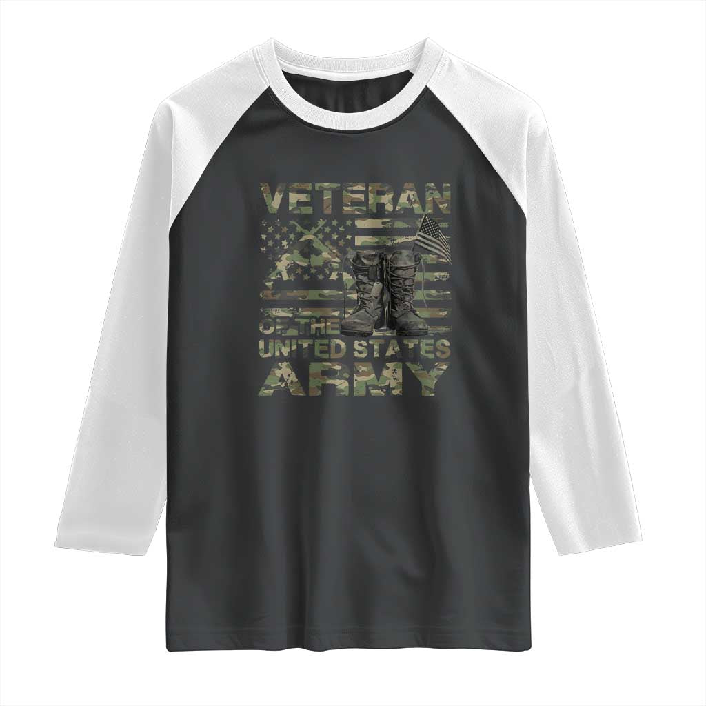 American Veteran Raglan Shirt Of The US Army Camouflage Flag