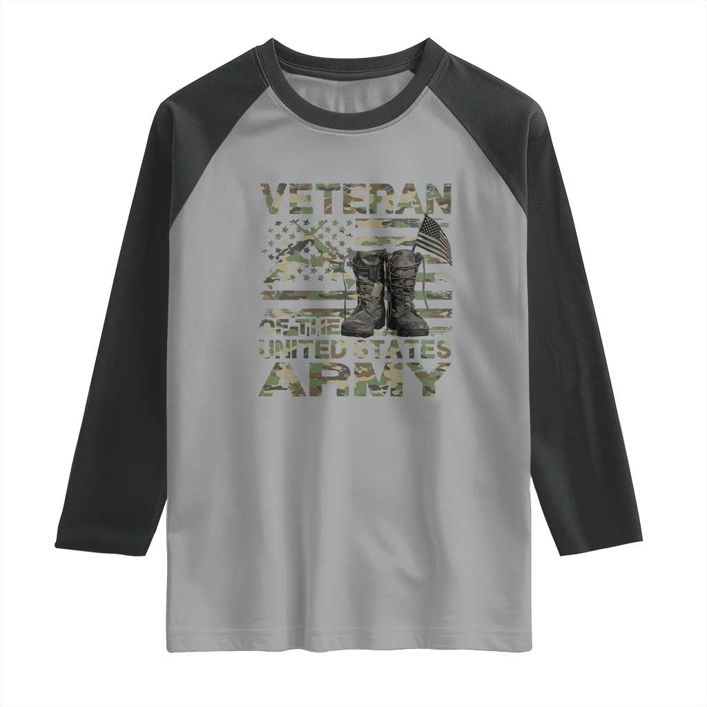 American Veteran Raglan Shirt Of The US Army Camouflage Flag