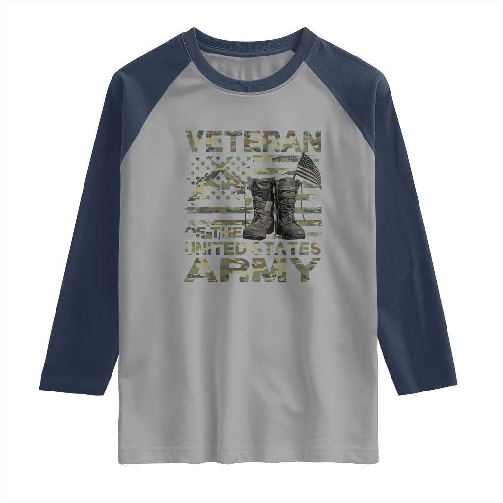 American Veteran Raglan Shirt Of The US Army Camouflage Flag