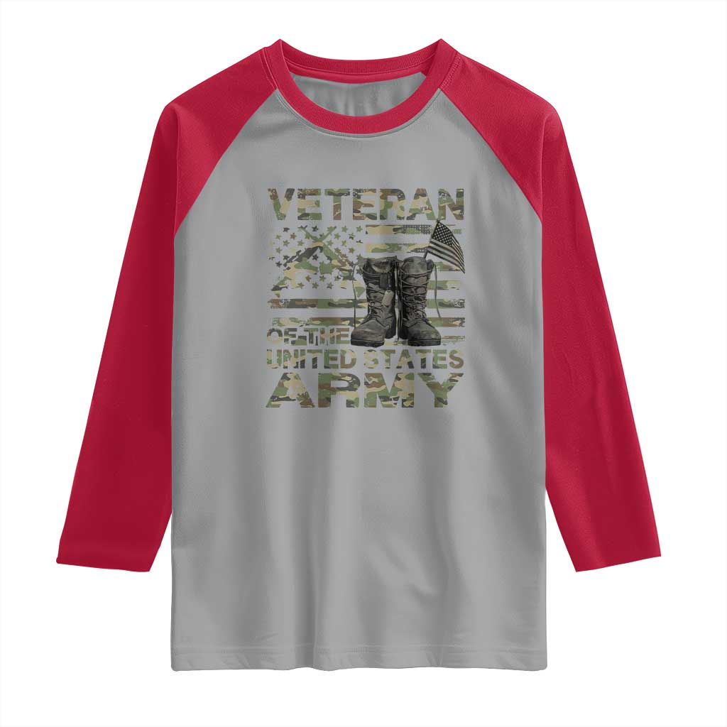 American Veteran Raglan Shirt Of The US Army Camouflage Flag