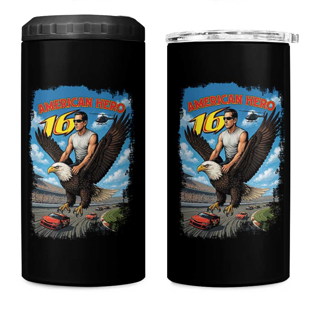 Patriotic Americanana Speed Legend 16 Tribute 4 in 1 Can Cooler Tumbler American Hero Bald Eagle Speedway Memorial - Wonder Print Shop