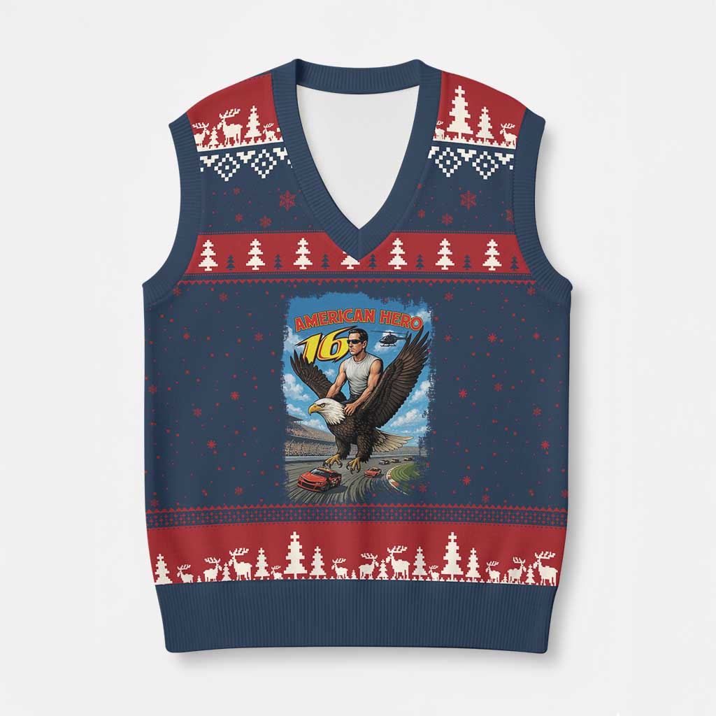 Patriotic Americanana Speed Legend 16 Tribute V-Neck Knit Sweater Vest American Hero Bald Eagle Speedway Memorial - Wonder Print Shop
