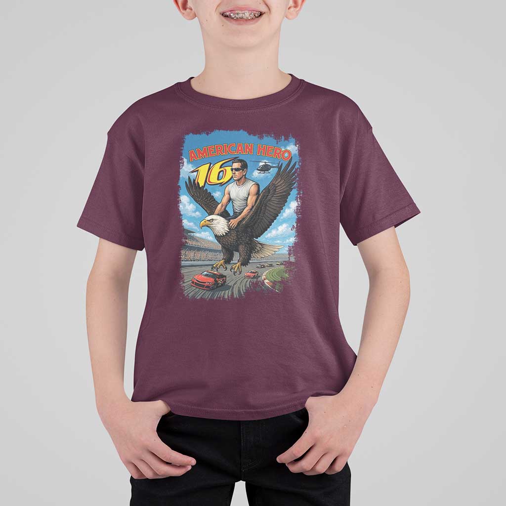 Patriotic Americana Speed Legend 16 Tribute T Shirt For Kid American Hero Bald Eagle Speedway Memorial - Wonder Print Shop
