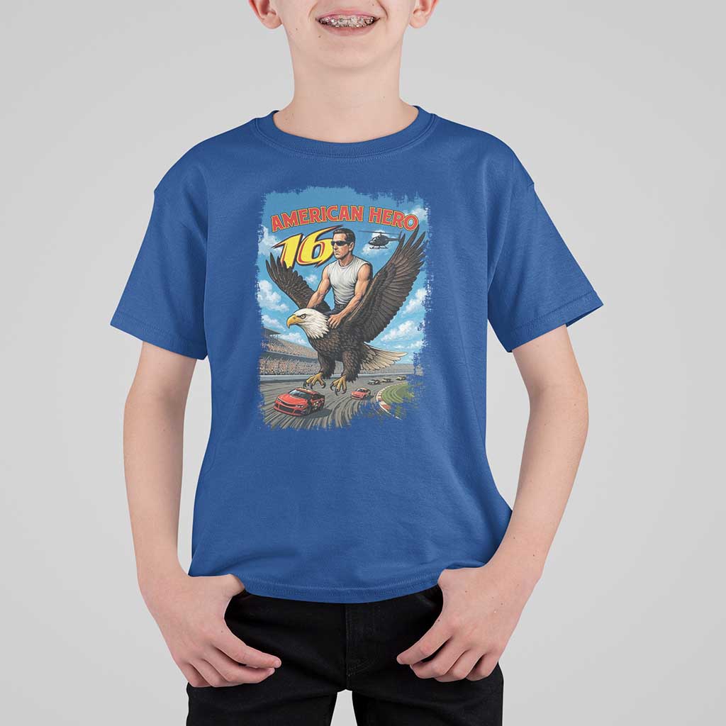 Patriotic Americana Speed Legend 16 Tribute T Shirt For Kid American Hero Bald Eagle Speedway Memorial - Wonder Print Shop