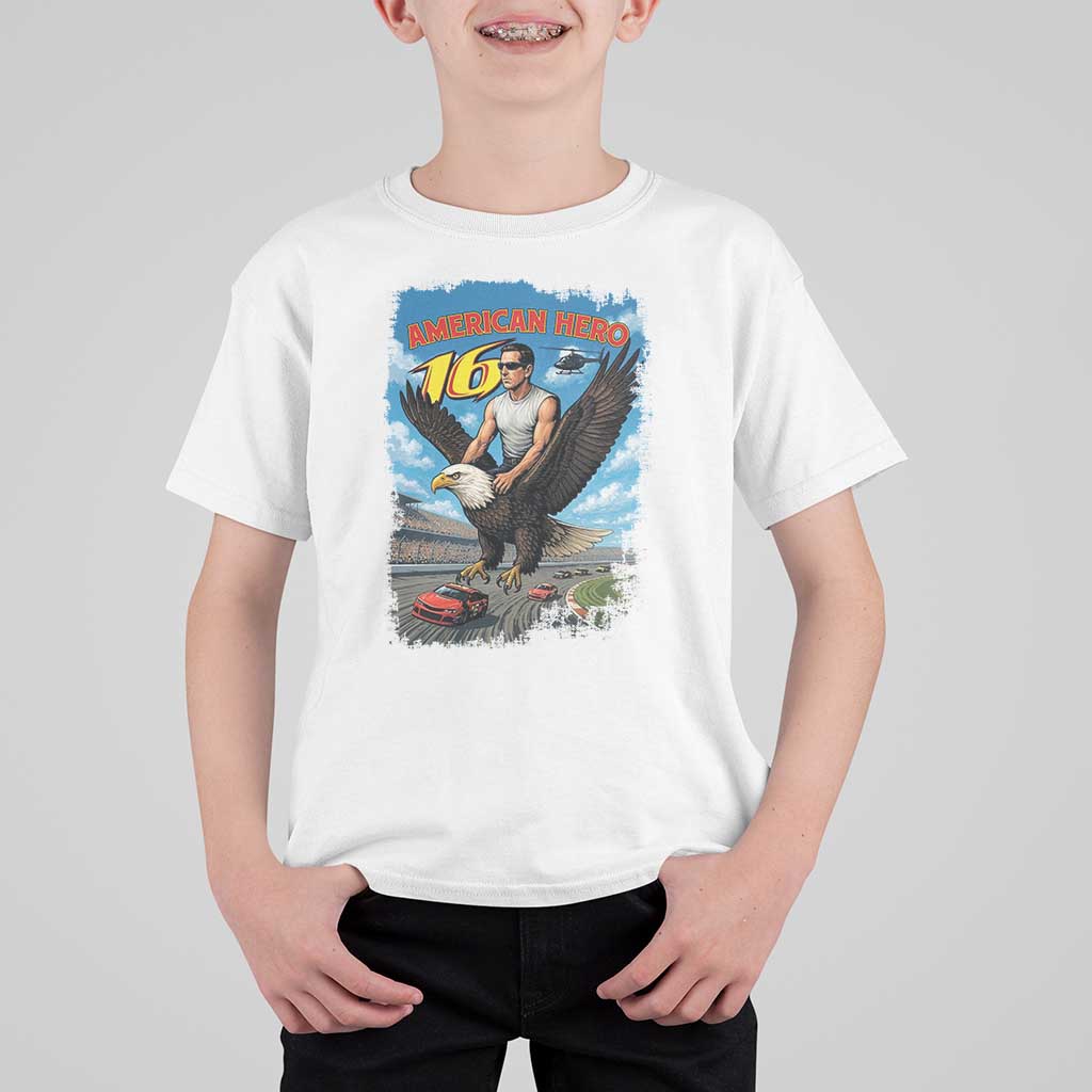 Patriotic Americana Speed Legend 16 Tribute T Shirt For Kid American Hero Bald Eagle Speedway Memorial - Wonder Print Shop