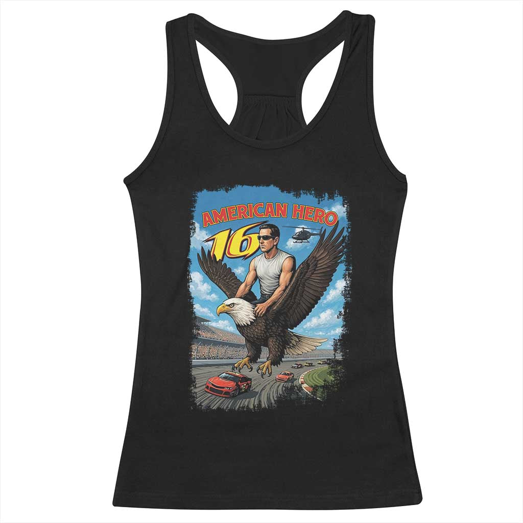 Patriotic Americanana Speed Legend 16 Tribute Racerback Tank Top American Hero Bald Eagle Speedway Memorial - Wonder Print Shop