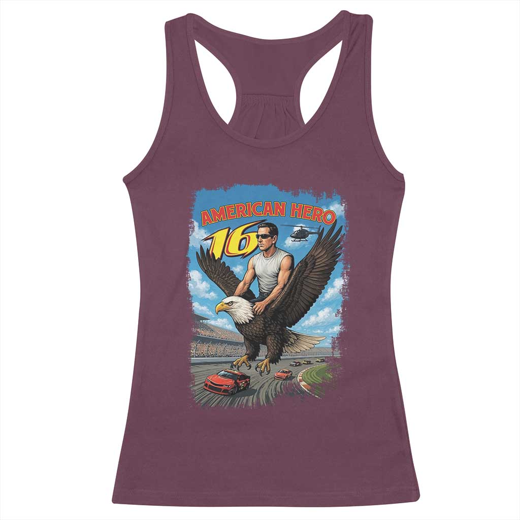 Patriotic Americanana Speed Legend 16 Tribute Racerback Tank Top American Hero Bald Eagle Speedway Memorial - Wonder Print Shop