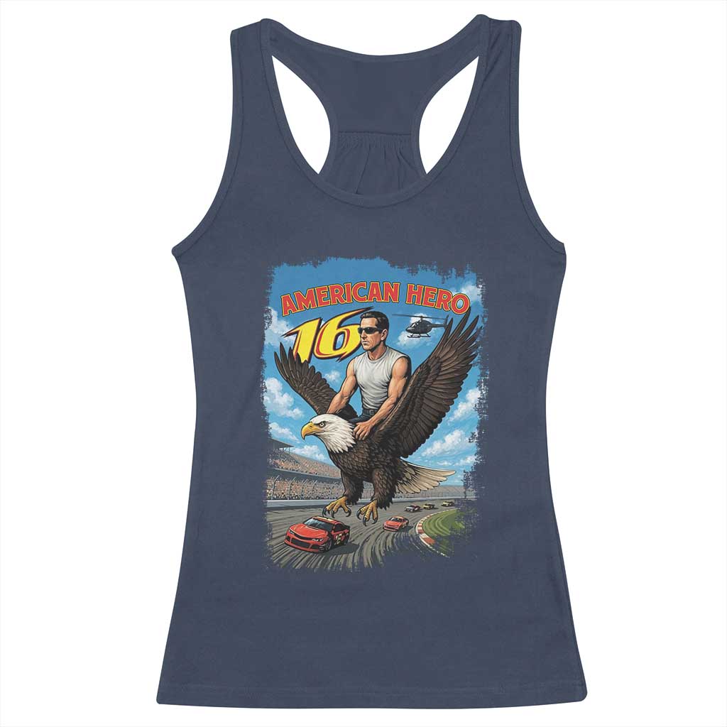 Patriotic Americanana Speed Legend 16 Tribute Racerback Tank Top American Hero Bald Eagle Speedway Memorial - Wonder Print Shop