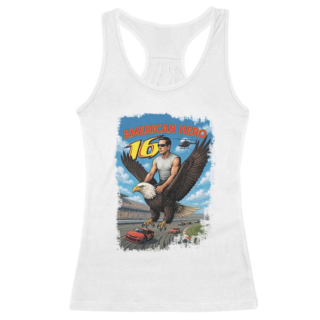 Patriotic Americanana Speed Legend 16 Tribute Racerback Tank Top American Hero Bald Eagle Speedway Memorial - Wonder Print Shop