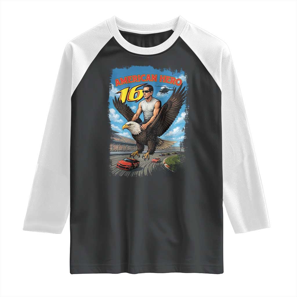 Patriotic Americanana Speed Legend 16 Tribute Raglan Shirt American Hero Bald Eagle Speedway Memorial - Wonder Print Shop