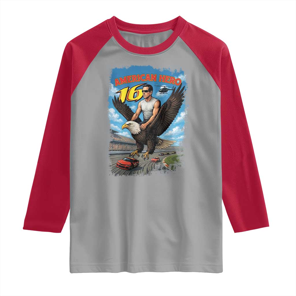 Patriotic Americanana Speed Legend 16 Tribute Raglan Shirt American Hero Bald Eagle Speedway Memorial - Wonder Print Shop