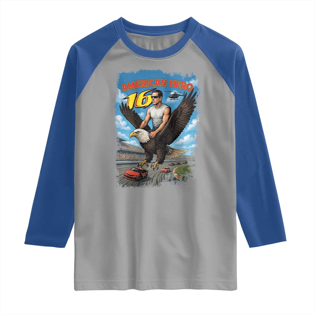 Patriotic Americanana Speed Legend 16 Tribute Raglan Shirt American Hero Bald Eagle Speedway Memorial - Wonder Print Shop