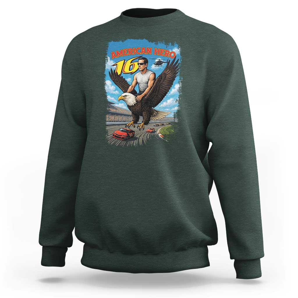 Patriotic Americana Speed Legend 16 Tribute Sweatshirt American Hero Bald Eagle Speedway Memorial - Wonder Print Shop