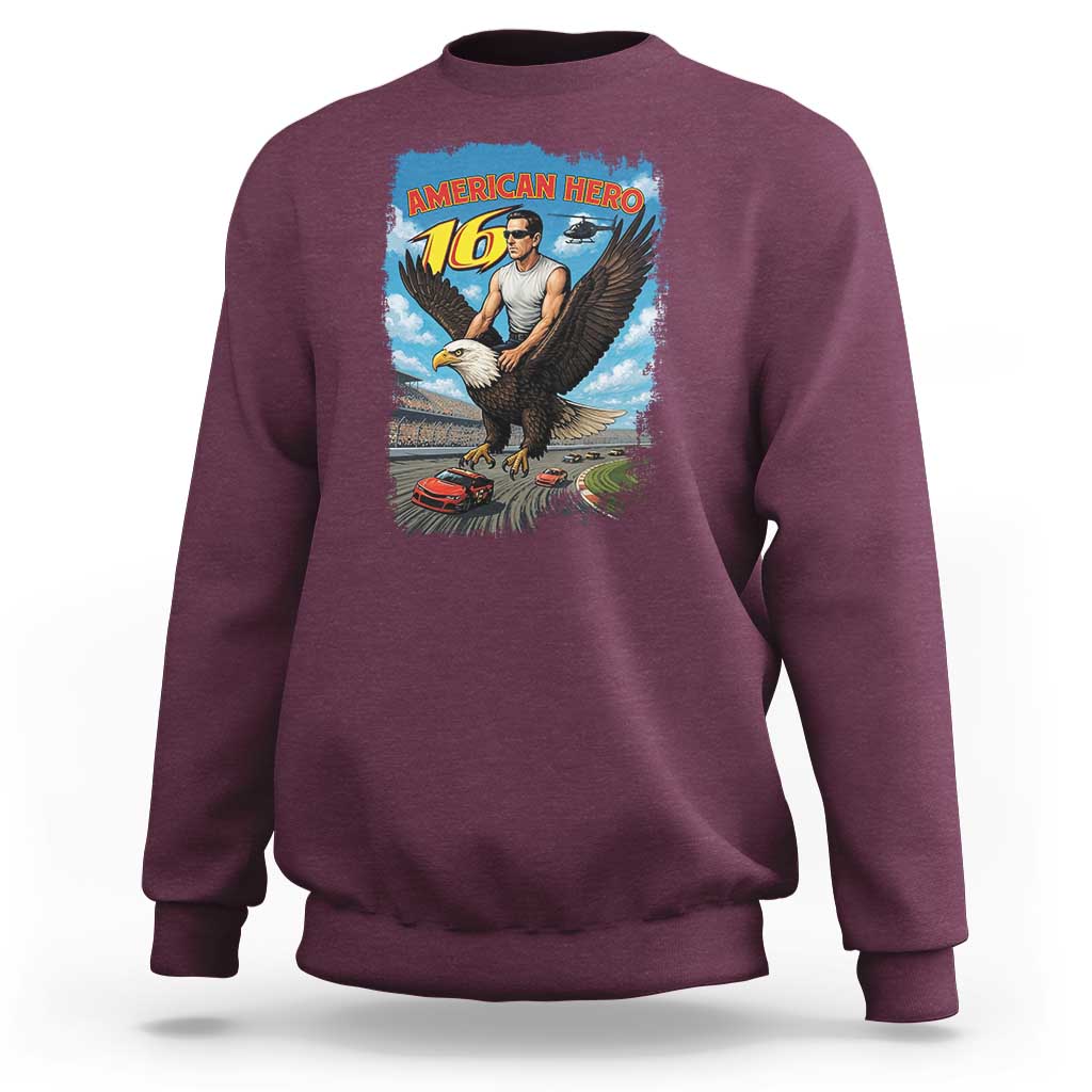 Patriotic Americana Speed Legend 16 Tribute Sweatshirt American Hero Bald Eagle Speedway Memorial - Wonder Print Shop