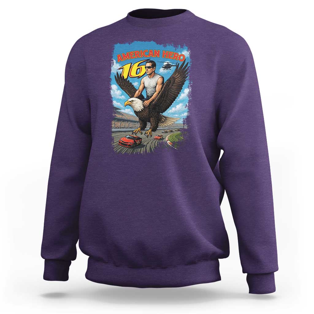 Patriotic Americana Speed Legend 16 Tribute Sweatshirt American Hero Bald Eagle Speedway Memorial - Wonder Print Shop