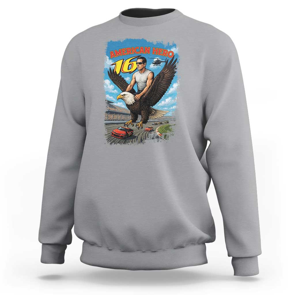 Patriotic Americana Speed Legend 16 Tribute Sweatshirt American Hero Bald Eagle Speedway Memorial - Wonder Print Shop