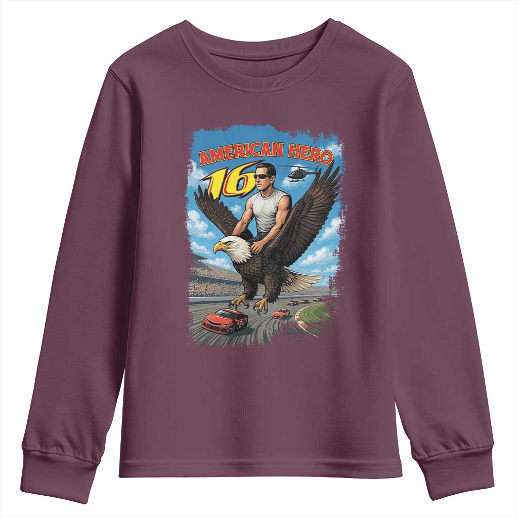 Patriotic Americanana Speed Legend 16 Tribute Youth Sweatshirt American Hero Bald Eagle Speedway Memorial - Wonder Print Shop