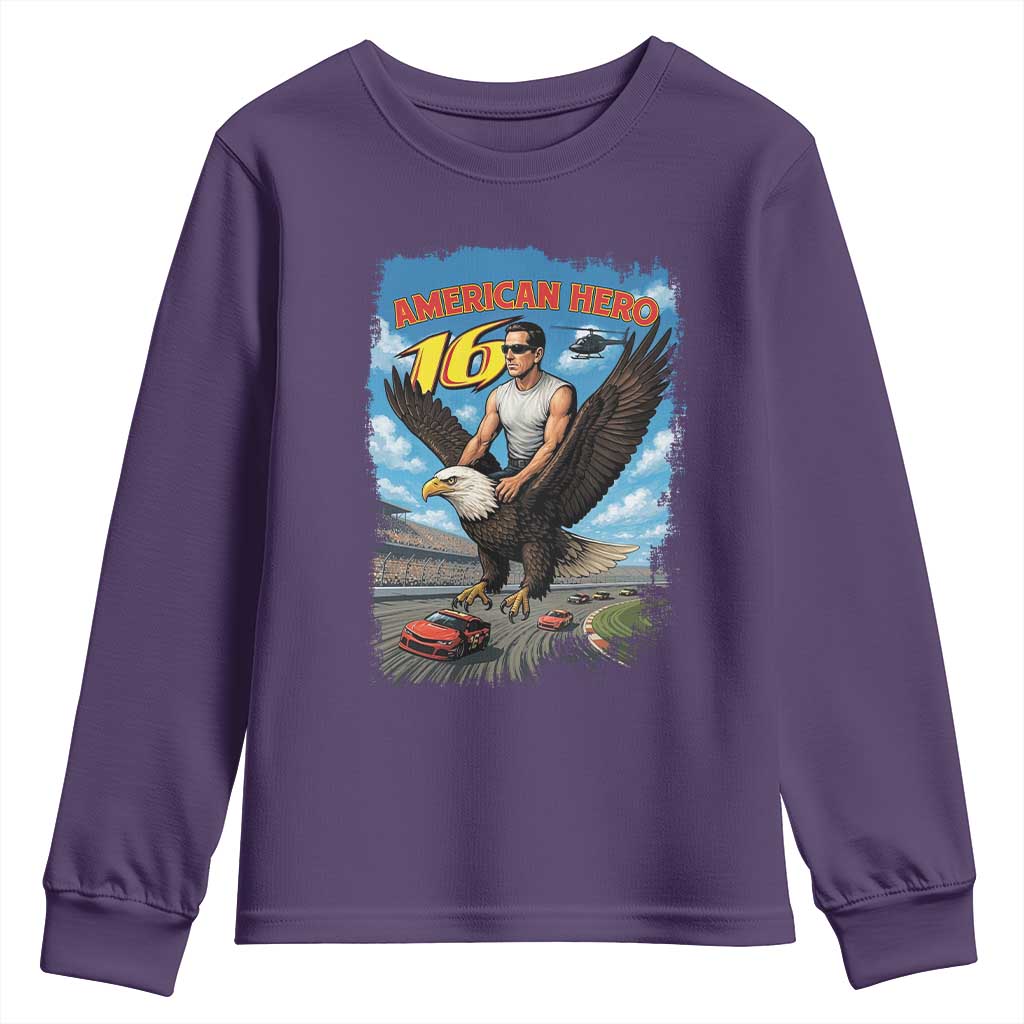 Patriotic Americanana Speed Legend 16 Tribute Youth Sweatshirt American Hero Bald Eagle Speedway Memorial - Wonder Print Shop