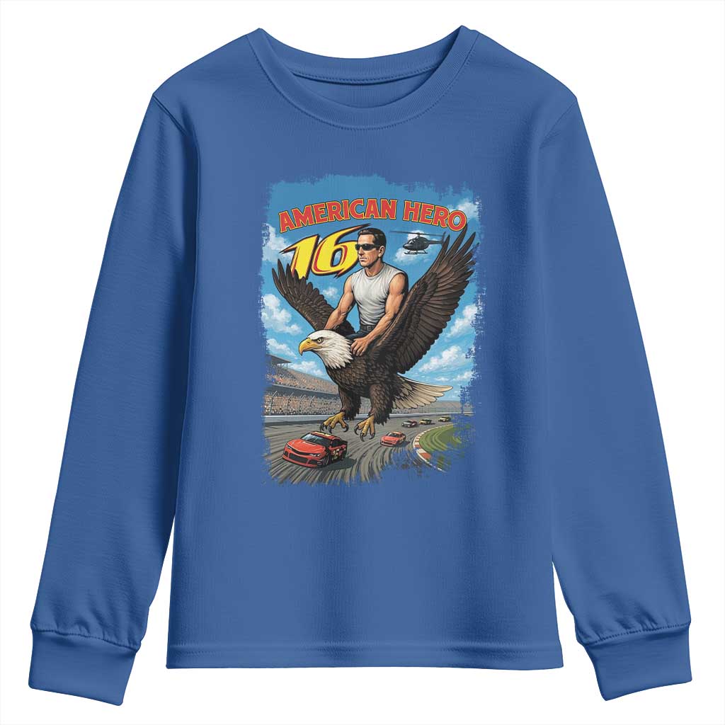 Patriotic Americanana Speed Legend 16 Tribute Youth Sweatshirt American Hero Bald Eagle Speedway Memorial - Wonder Print Shop