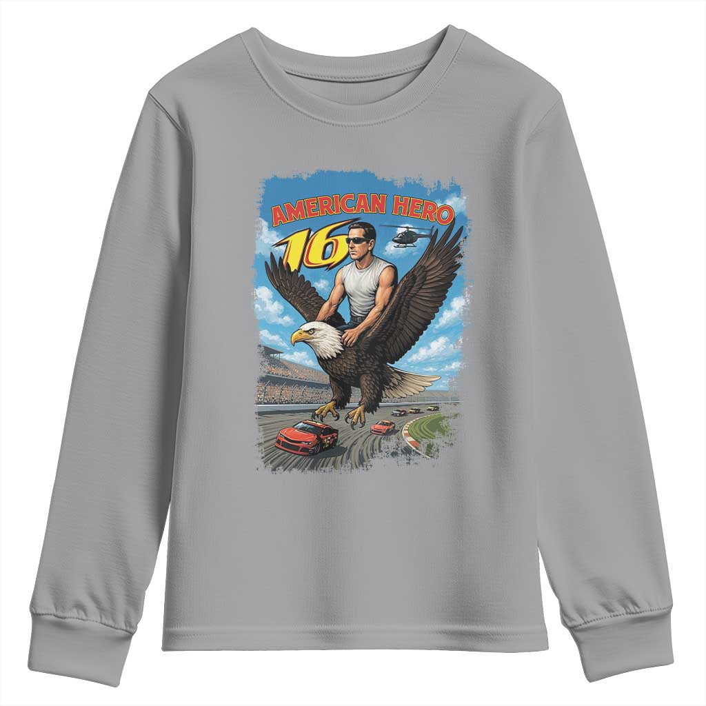 Patriotic Americanana Speed Legend 16 Tribute Youth Sweatshirt American Hero Bald Eagle Speedway Memorial - Wonder Print Shop