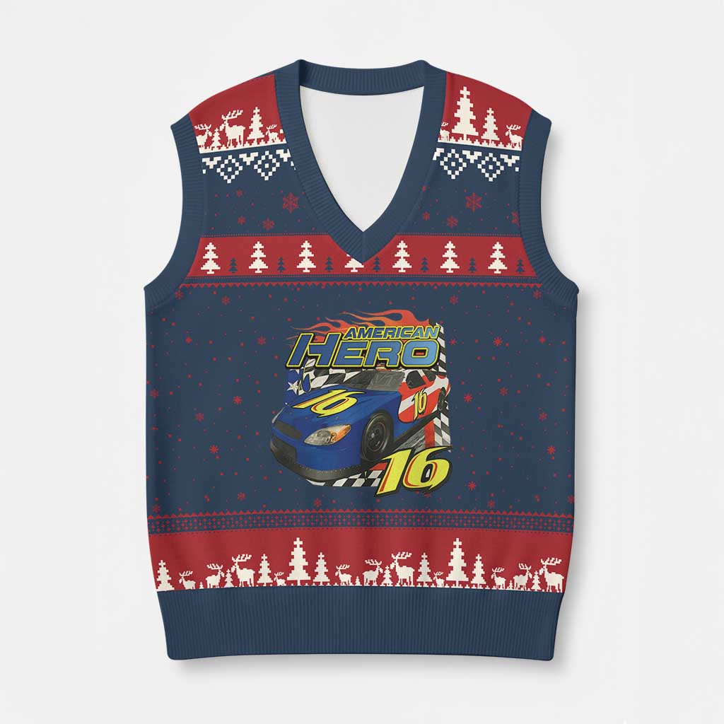 Vintage Americana Speed Legend 16 Tribute V-Neck Knit Sweater Vest American Hero #16 Stock Car Memorial - Wonder Print Shop