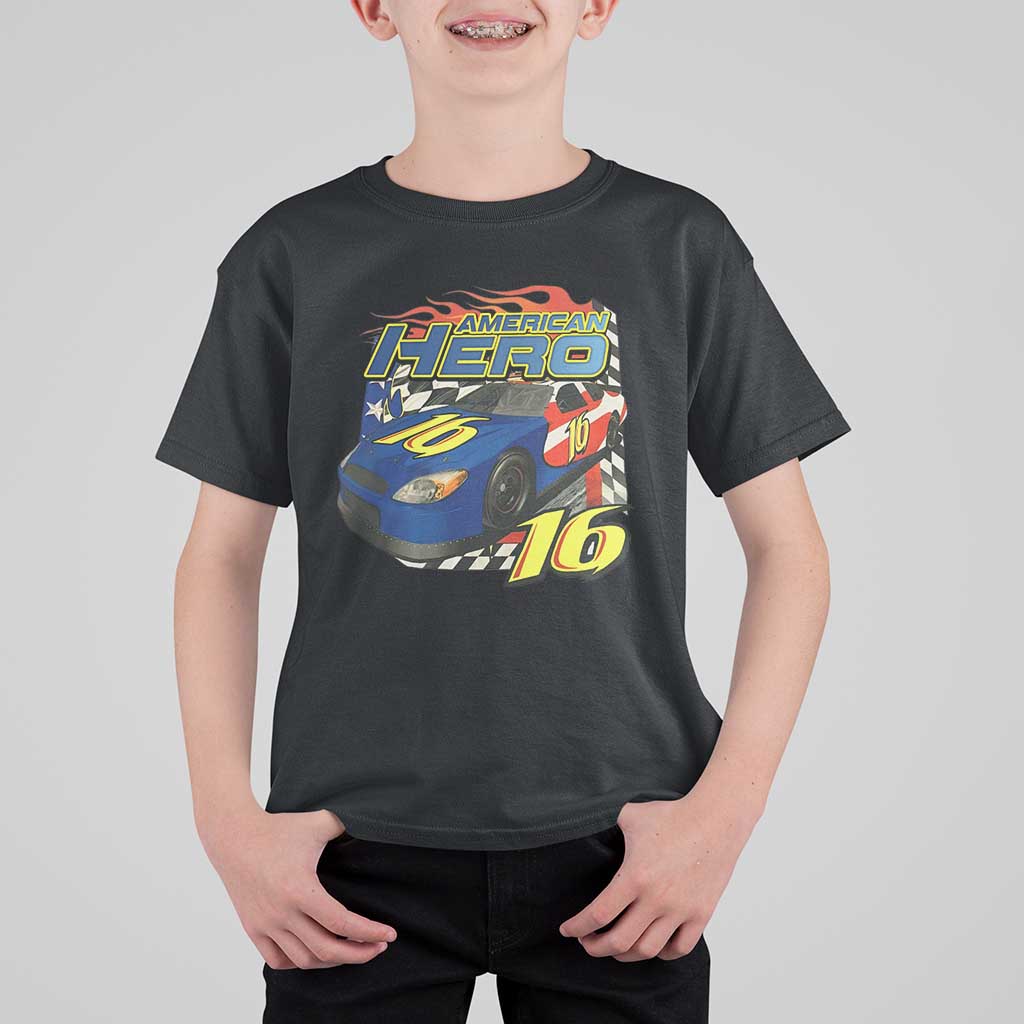 Vintage Americana Speed Legend 16 Tribute T Shirt For Kid American Hero #16 Stock Car Memorial - Wonder Print Shop