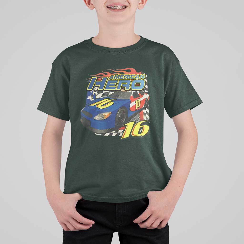 Vintage Americana Speed Legend 16 Tribute T Shirt For Kid American Hero #16 Stock Car Memorial - Wonder Print Shop