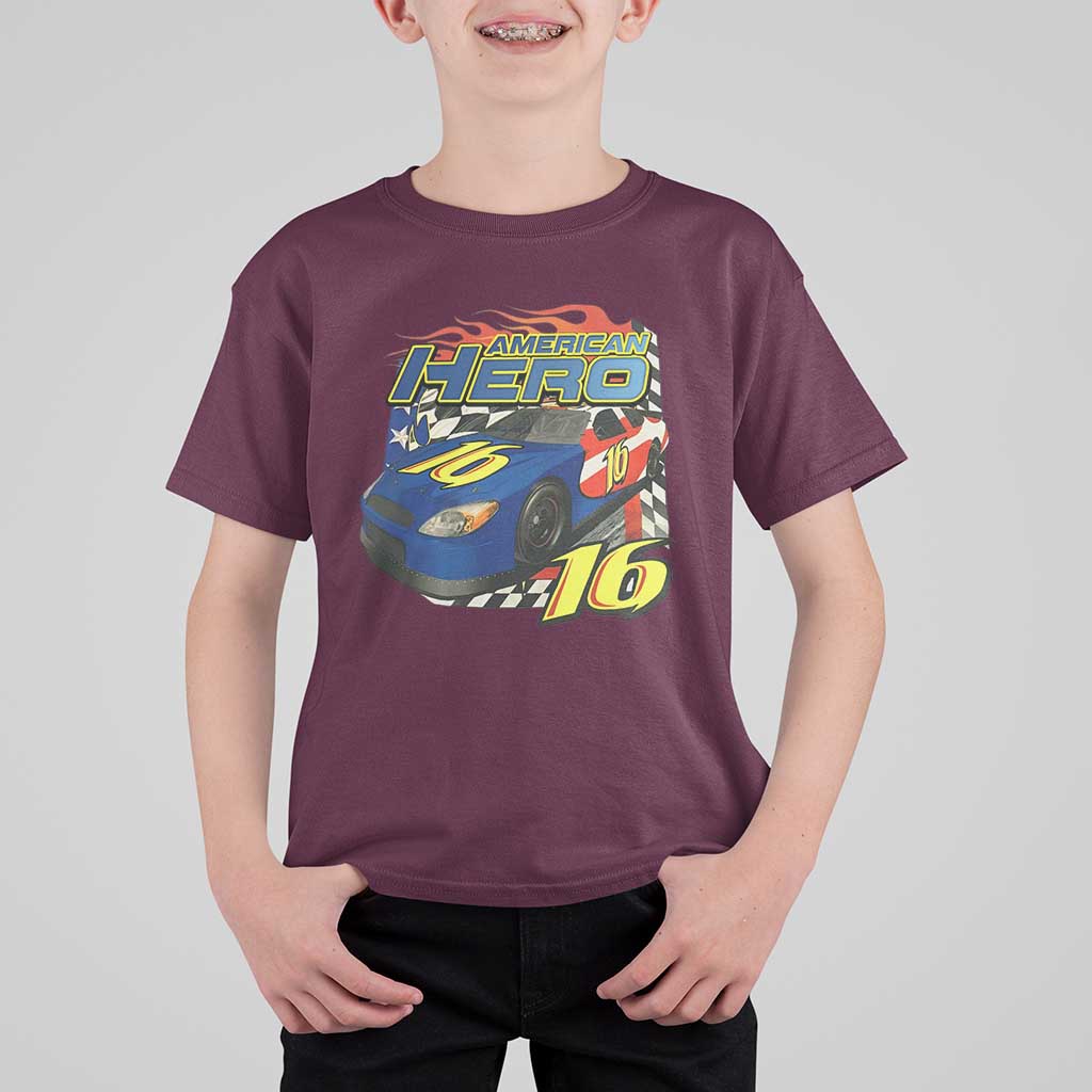 Vintage Americana Speed Legend 16 Tribute T Shirt For Kid American Hero #16 Stock Car Memorial - Wonder Print Shop