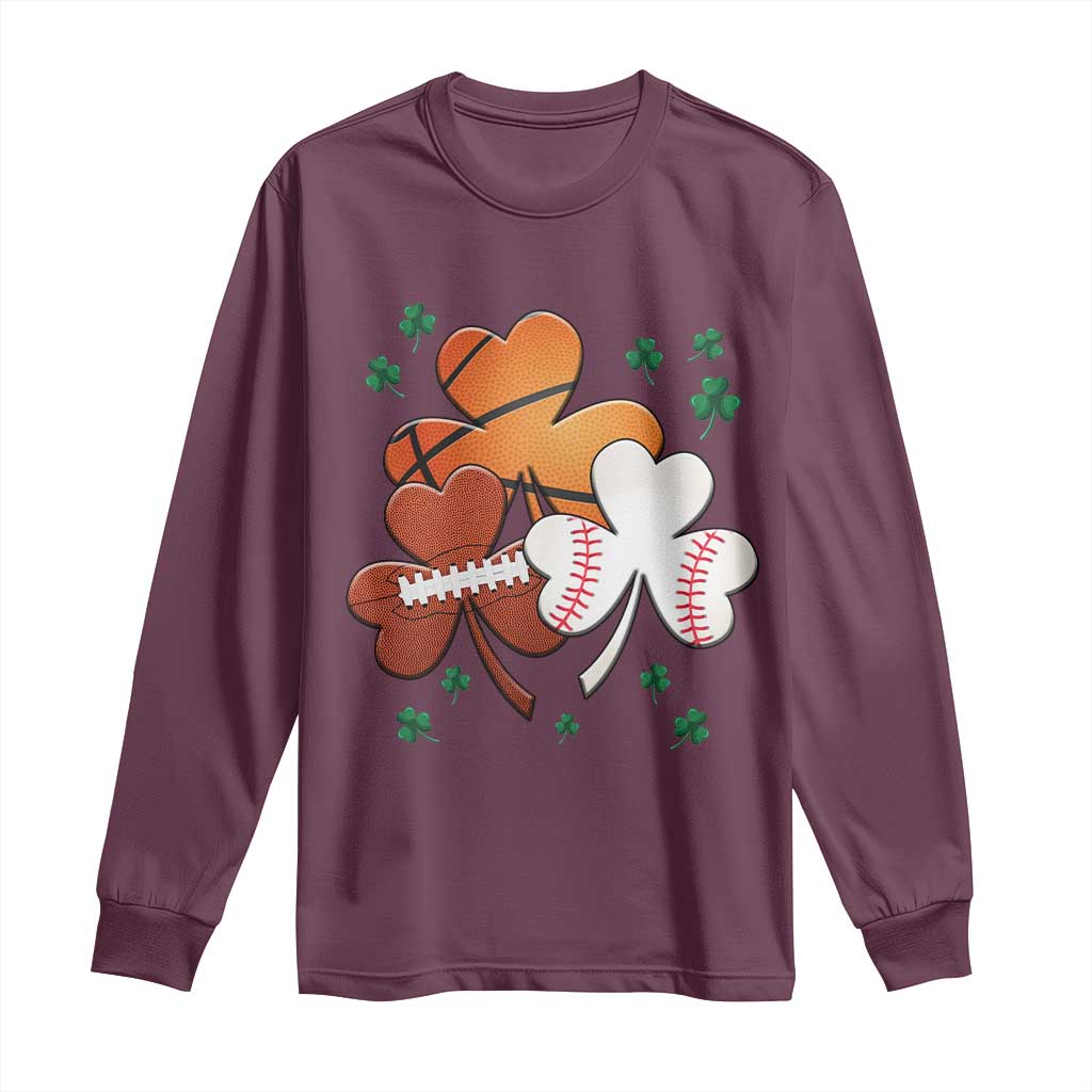 Football Basketball Baseball Shamrock Long Sleeve Shirt Happy St Patricks Day Sport Lover
