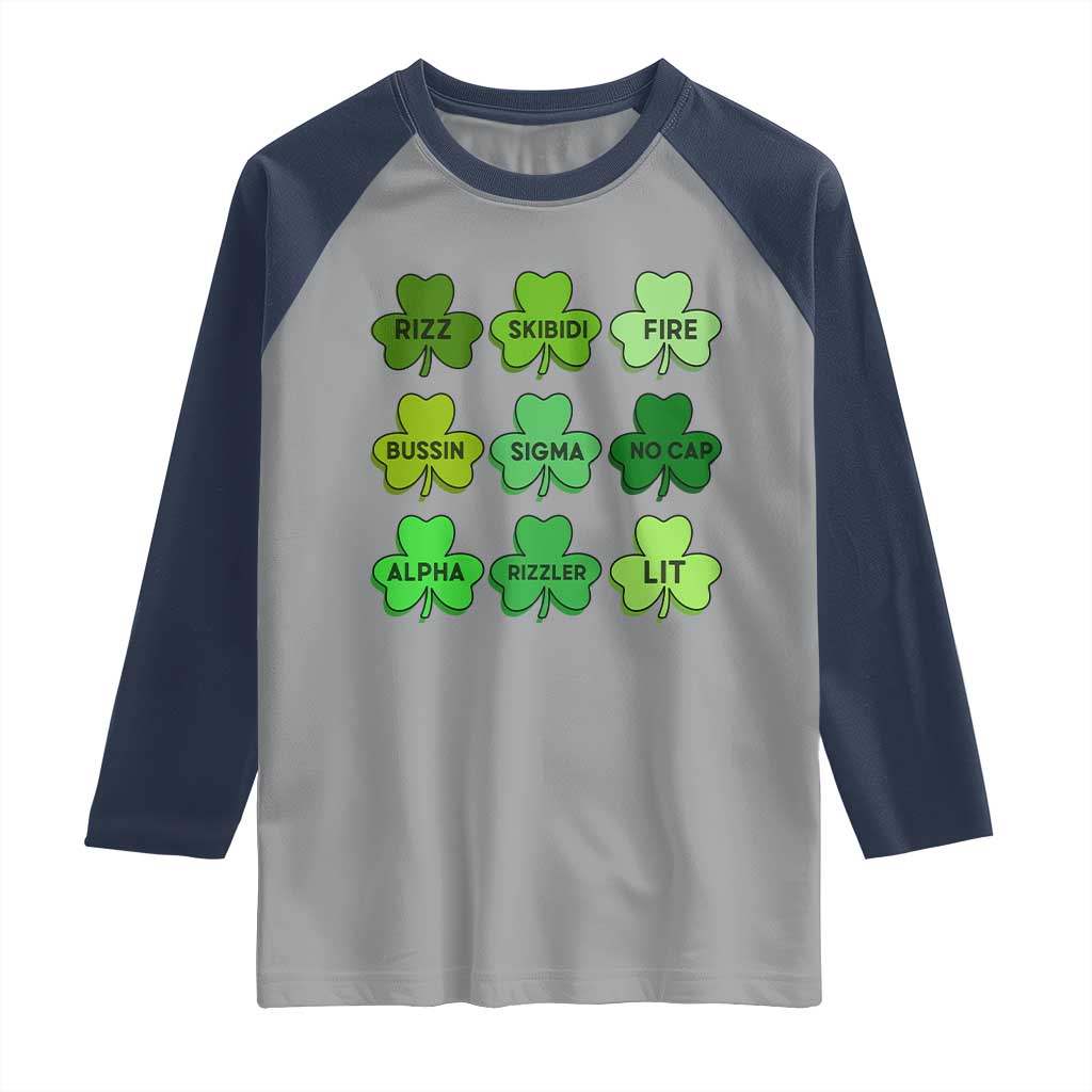 Funny St Patricks Day Skibi Rizz Raglan Shirt No Cap