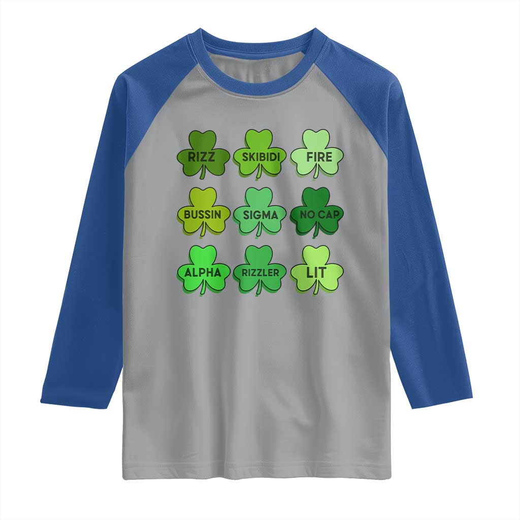Funny St Patricks Day Skibi Rizz Raglan Shirt No Cap
