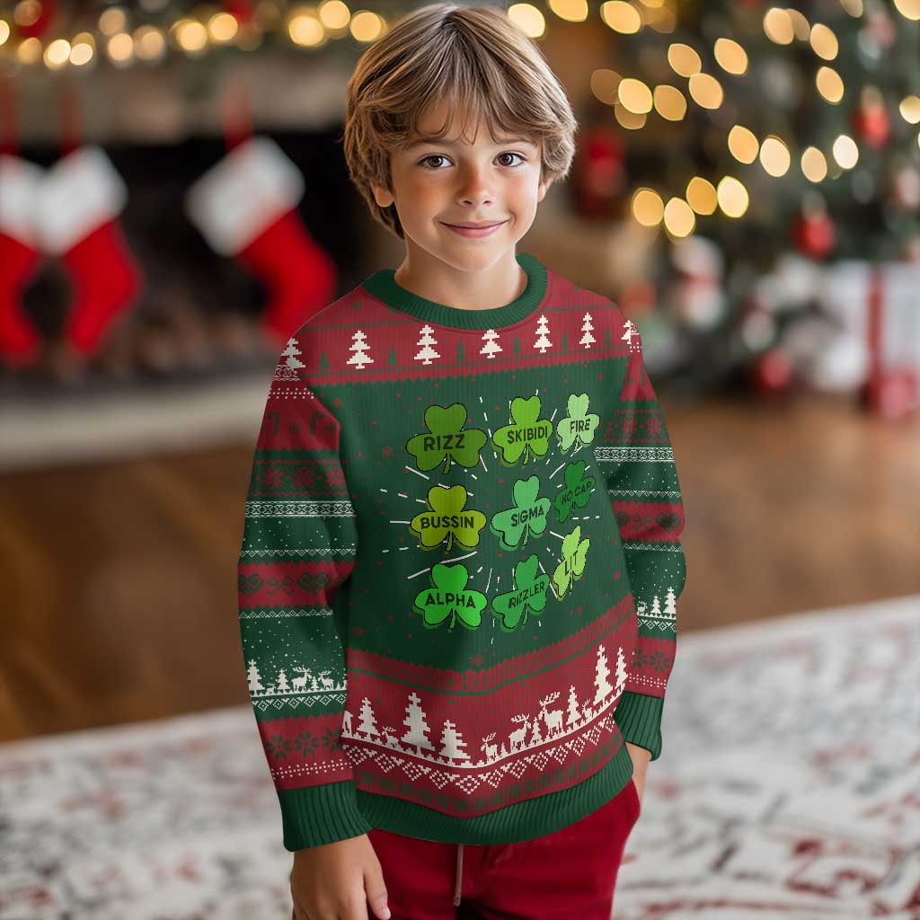 Funny St Patricks Day Skibi Rizz Knitted Sweatshirt No Cap