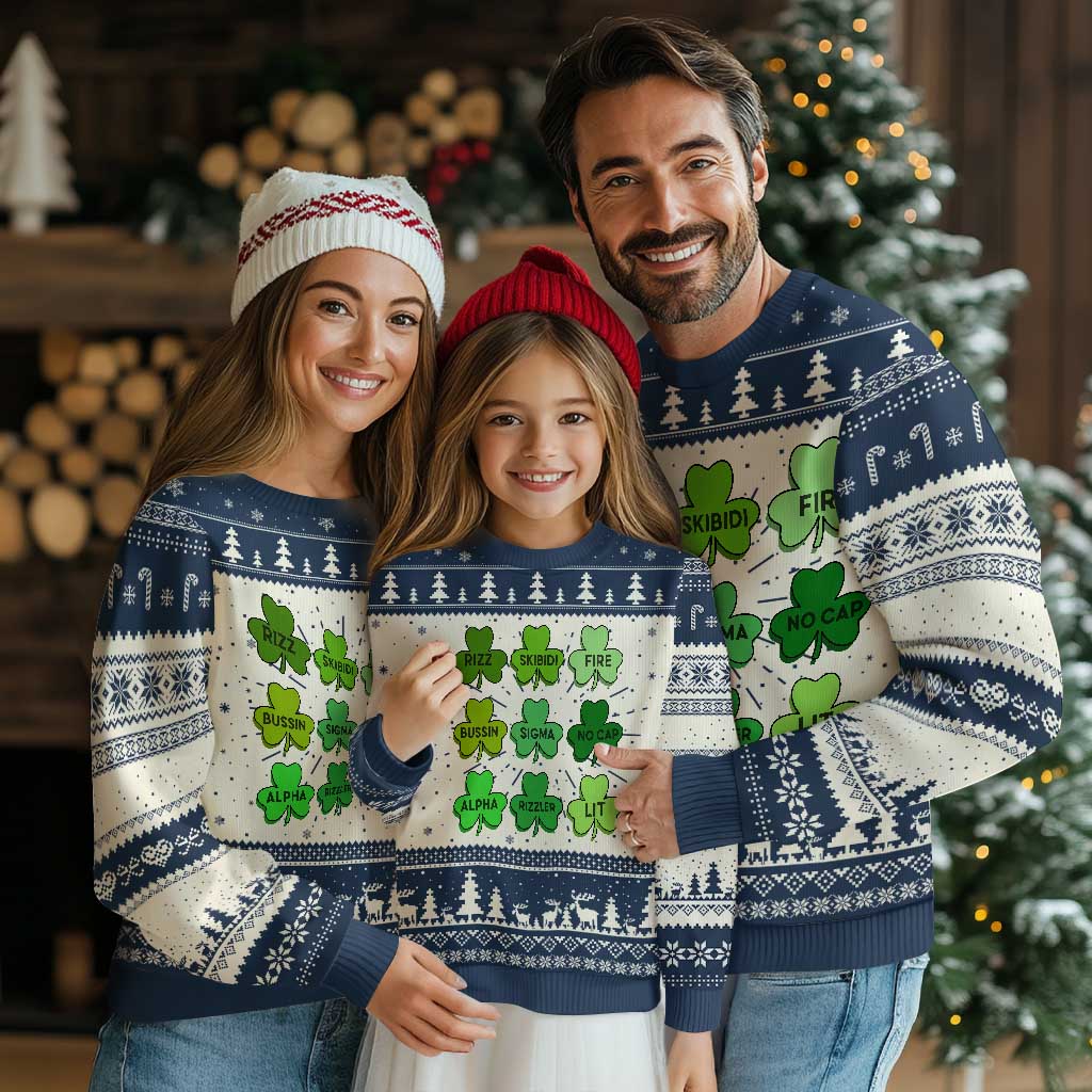 Funny St Patricks Day Skibi Rizz Knitted Sweatshirt No Cap