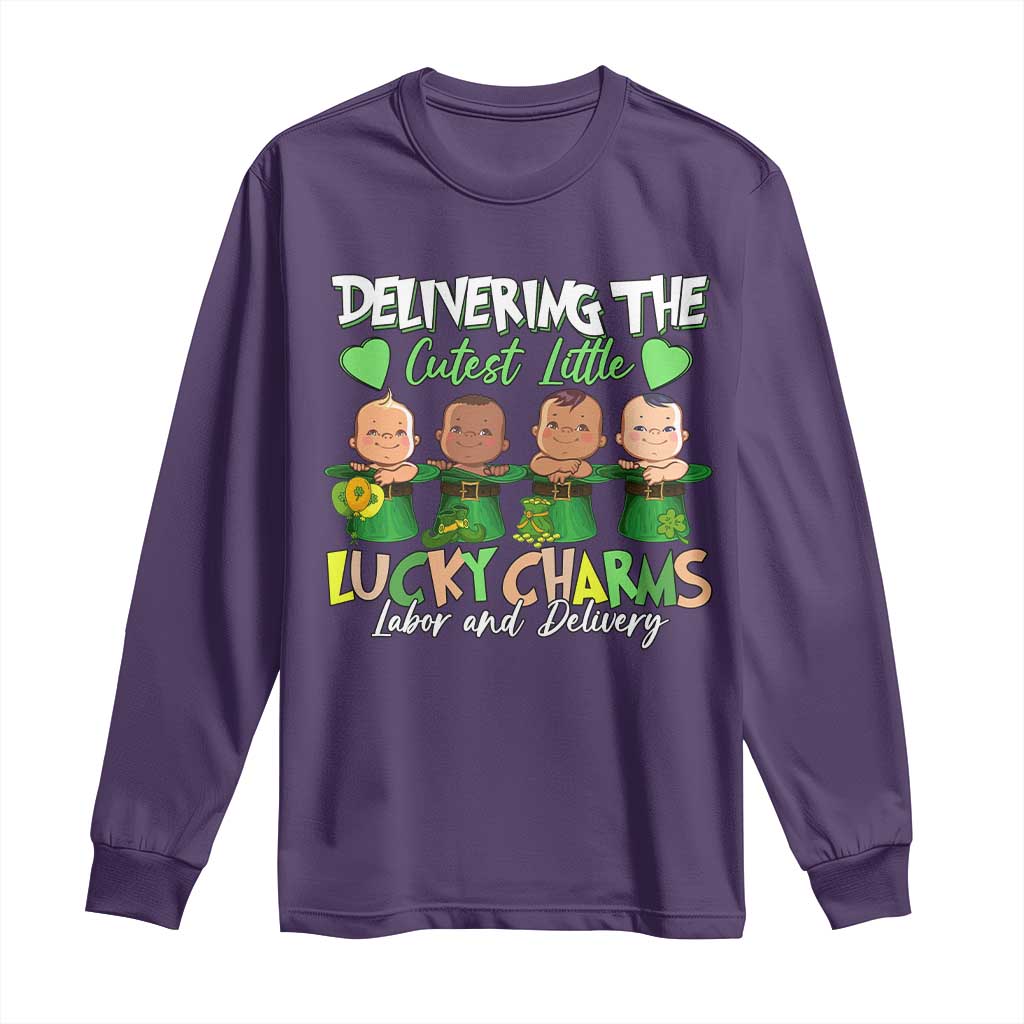 Labor and Delivery Nurse St Patrick's Day Long Sleeve Shirt Delivering The Cutest Little Lucky Charms