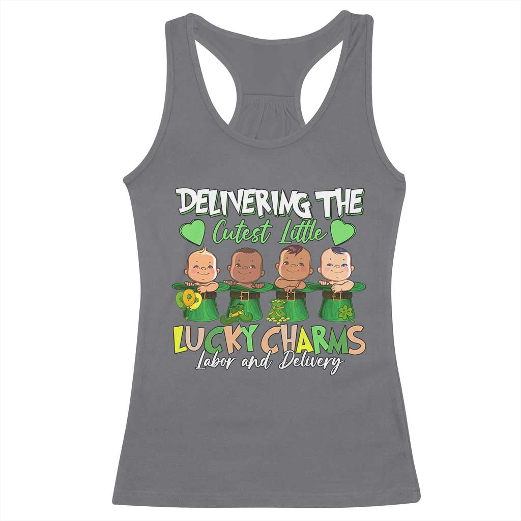 Labor and Delivery Nurse St Patrick's Day Racerback Tank Top Delivering The Cutest Little Lucky Charms