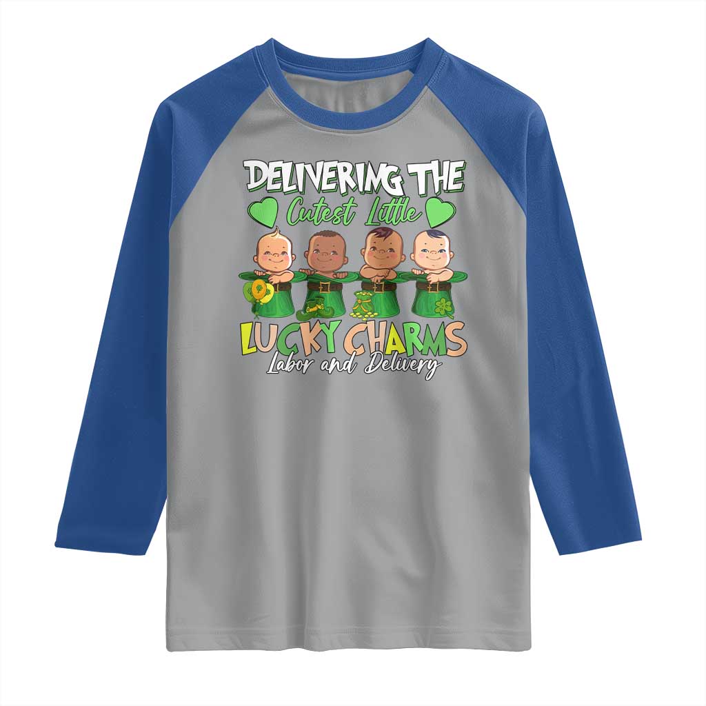 Labor and Delivery Nurse St Patrick's Day Raglan Shirt Delivering The Cutest Little Lucky Charms