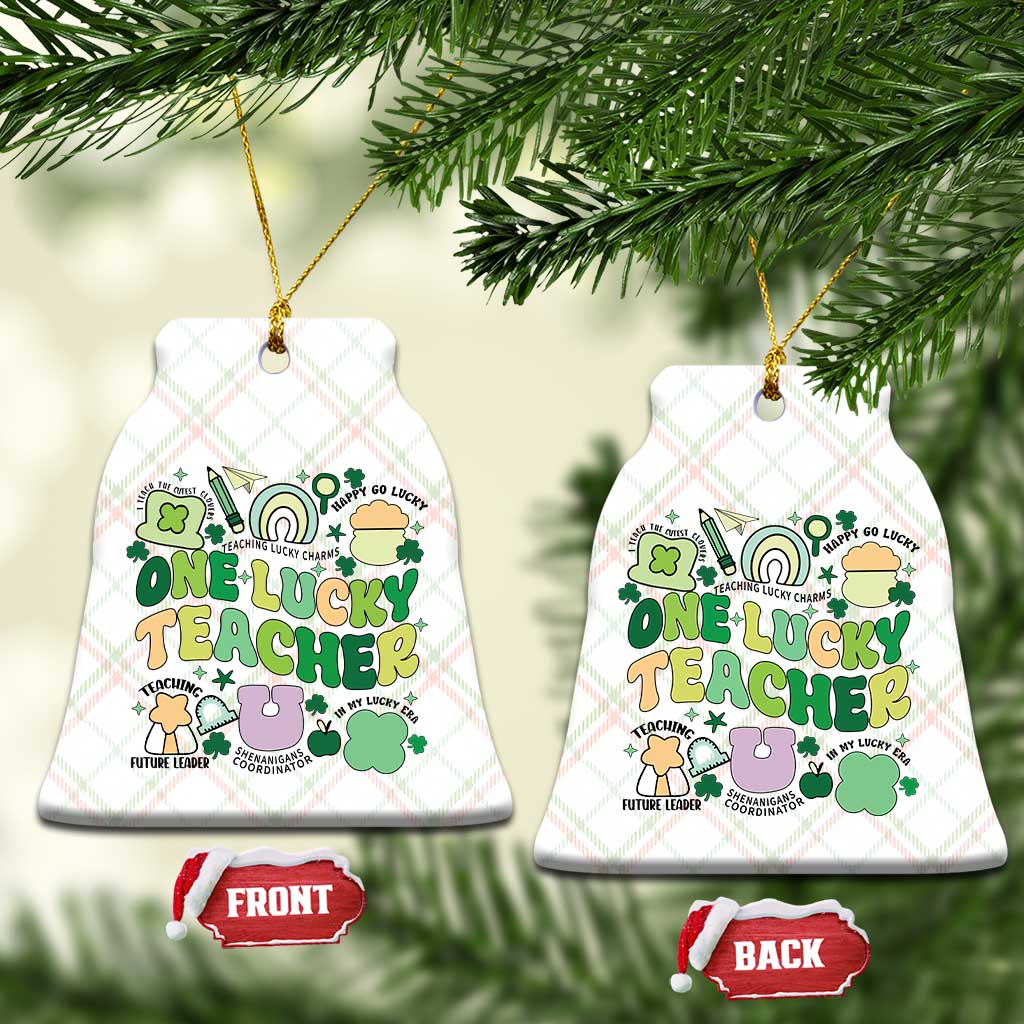 Teachers St Patrick's Day Ceramic Ornament One Lucky Teacher Retro Groovy - Wonder Print Shop